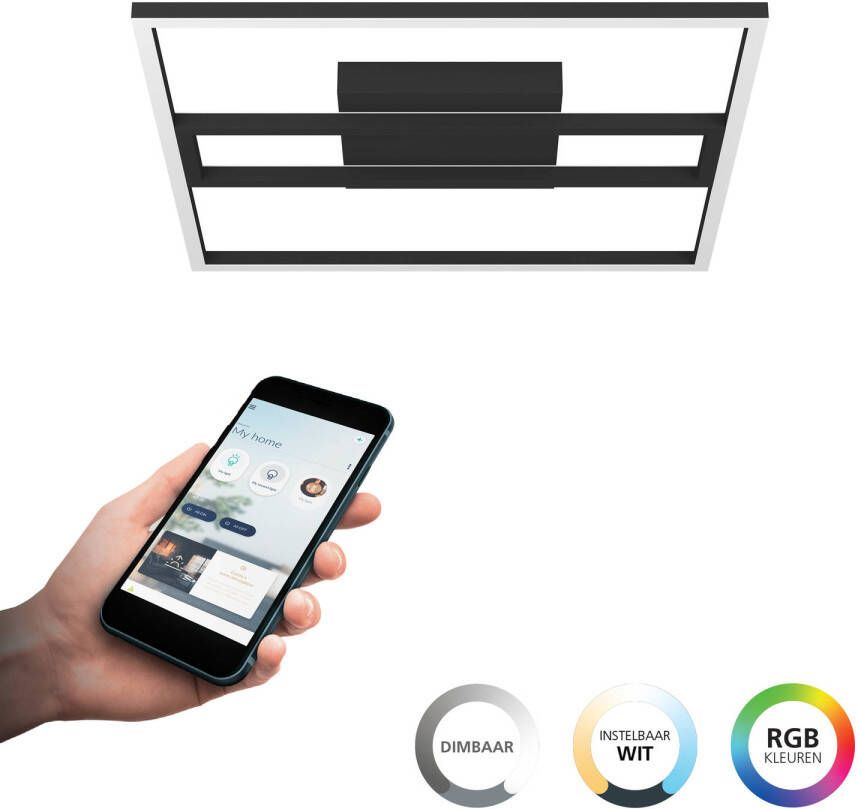 EGLO Plafondlamp CALAGRANO-Z Deckenlampe schwarz weiß ZigBee 3.0 Backlight Timer ZigBee app en spraakbesturing Alexa RGB backlight dimbaar Ø 45 cm (1 stuk)