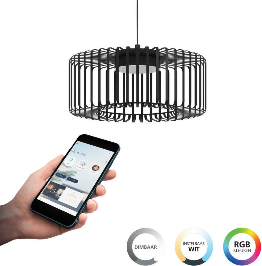EGLO Hanglamp GINESTRONE-Z hanglamp zwart ZigBee 3.0 timer pendellamp App spraakbesturing Alexa ‎110x45x45cm excl. afstandsbediening (1 stuk)
