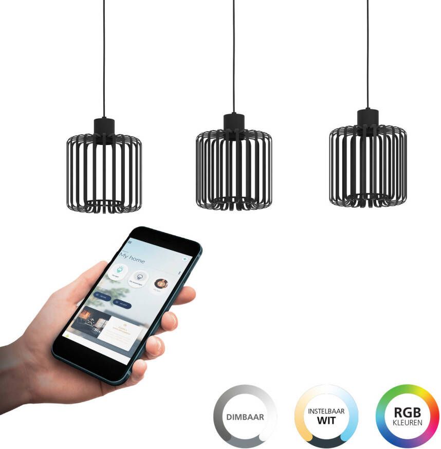 EGLO Hanglamp GINESTRONE-Z hanglamp zwart ZigBee 3.0 timer pendellamp App spraakbesturing Alexa 90x20x110cm excl. afstandsbediening 3-vlam (1 stuk)