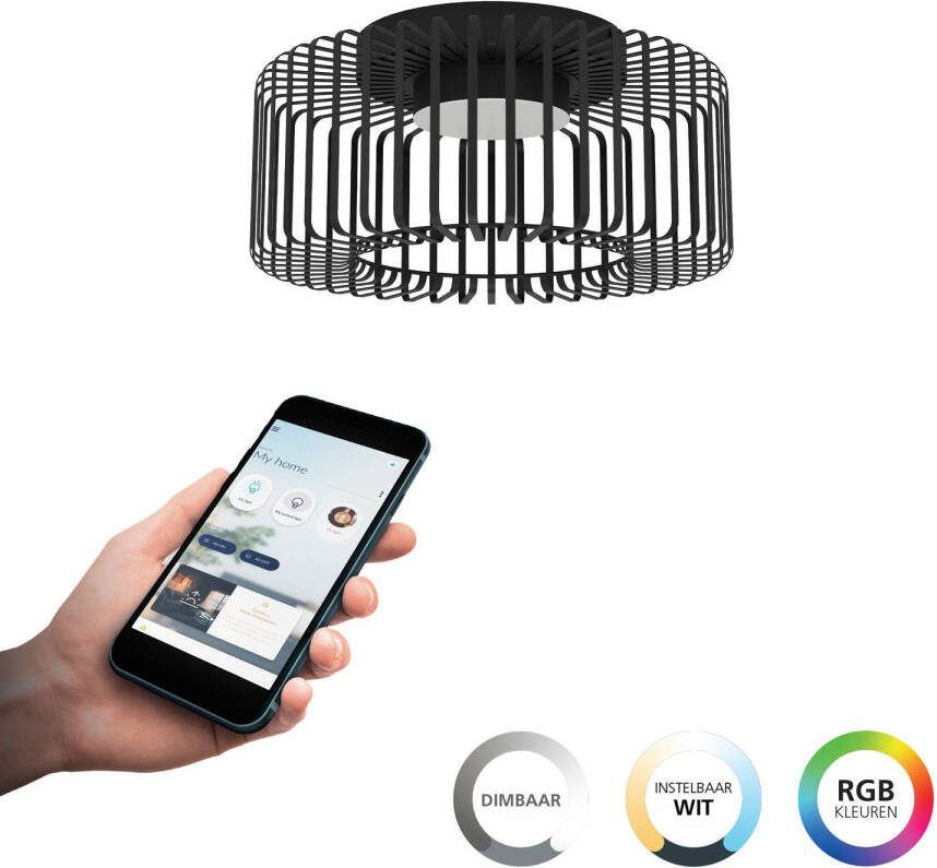 EGLO Plafondlamp GINESTRONE-Z plafondlamp zwart ZigBee 3.0 timer disco-modus App spraakbesturing Alexa ‎22 x 45 x 45 cm excl. afstandsbediening (1 stuk)
