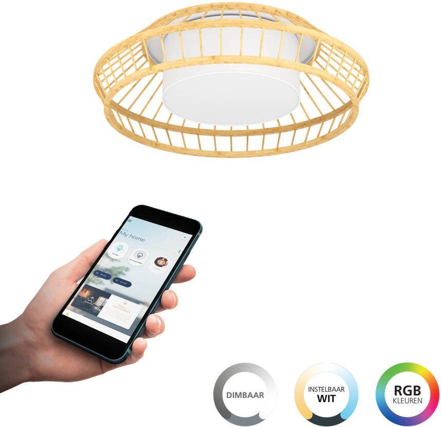 EGLO connect.z Yuku-Z Plafondlamp Ø 46 cm Wit Bruin Instelbaar RGB & wit licht Dimbaar Zigbee