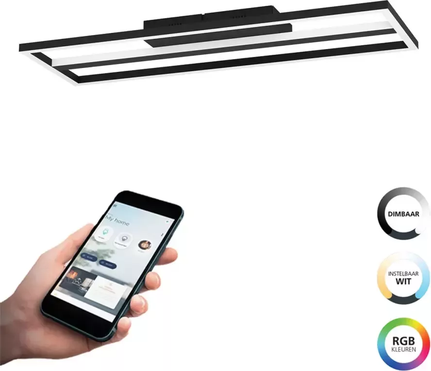 EGLO  connect.z Calagrano-Z Smart Plafondlamp - 64 cm - Zwart Wit - Instelbaar RGB & wit licht - Dimbaar - Zigbee