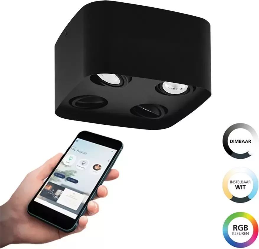 EGLO  connect.z Caminales-Z Smart Plafondlamp - GU10 - 24 cm - Zwart - Instelbaar RGB & wit licht - Dimbaar - Zigbee