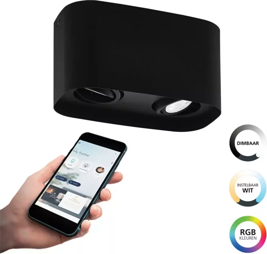 EGLO  connect.z Caminales-Z Smart Plafondlamp - GU10 - 24 cm - Zwart - Instelbaar RGB & wit licht - Dimbaar - Zigbee