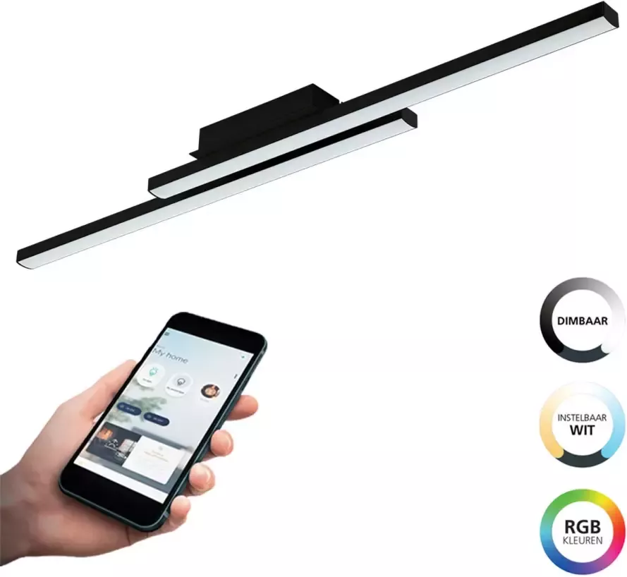 EGLO  connect.z Fraioli-Z Smart Plafondlamp - 105 5 cm - Zwart Wit - Instelbaar RGB & wit licht - Dimbaar - Zigbee