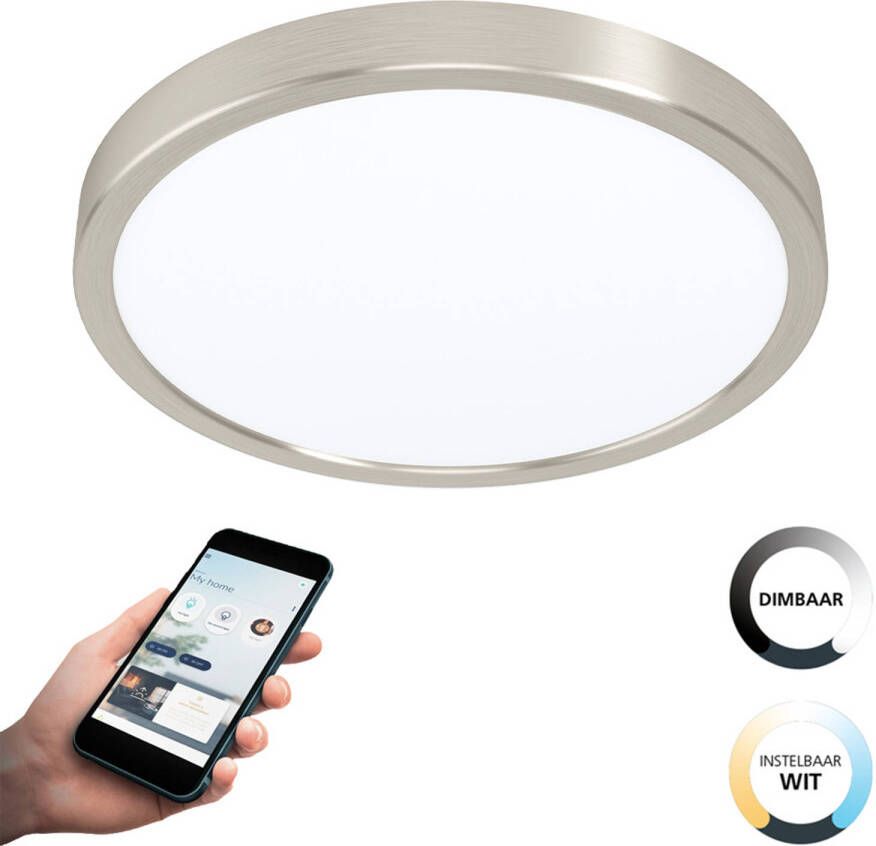 EGLO  connect.z Fueva-Z Smart Opbouwlamp - Ø 28 5 cm - Grijs Wit - Instelbaar wit licht - Dimbaar - Zigbee
