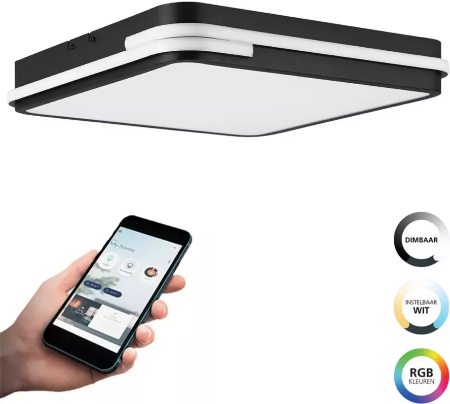 EGLO  connect.z Genovese-Z Smart Plafondlamp - 47 cm - Zwart Wit - Instelbaar RGB & wit licht - Dimbaar - Zigbee