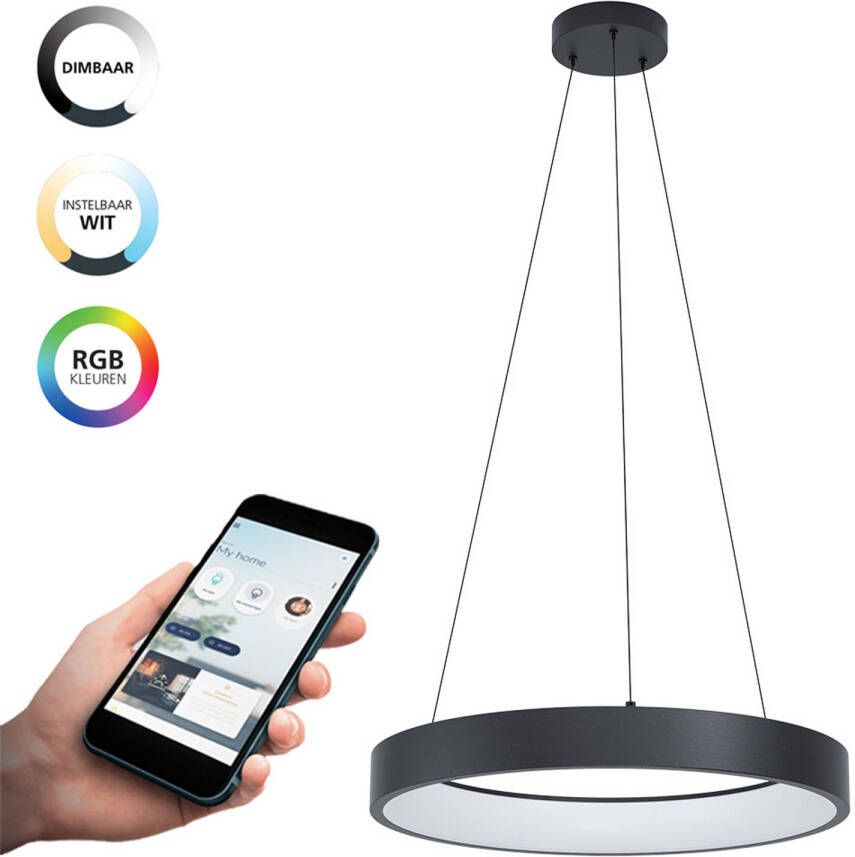EGLO  connect.z Marghera-Z Smart Hanglamp - Ø 60 cm - Zwart Wit - Instelbaar RGB & wit licht - Dimbaar - Zigbee - Foto 1