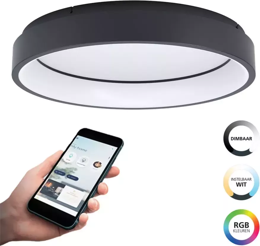 EGLO  connect.z Marghera-Z Smart Plafondlamp - Ø 60 cm - Zwart Wit - Instelbaar RGB & wit licht - Dimbaar - Zigbee