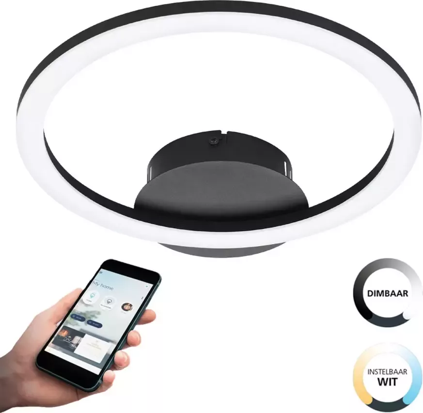 EGLO  connect.z Parrapos-Z Smart Plafondlamp - 34 cm - Zwart Wit - Instelbaar wit licht - Dimbaar - Zigbee