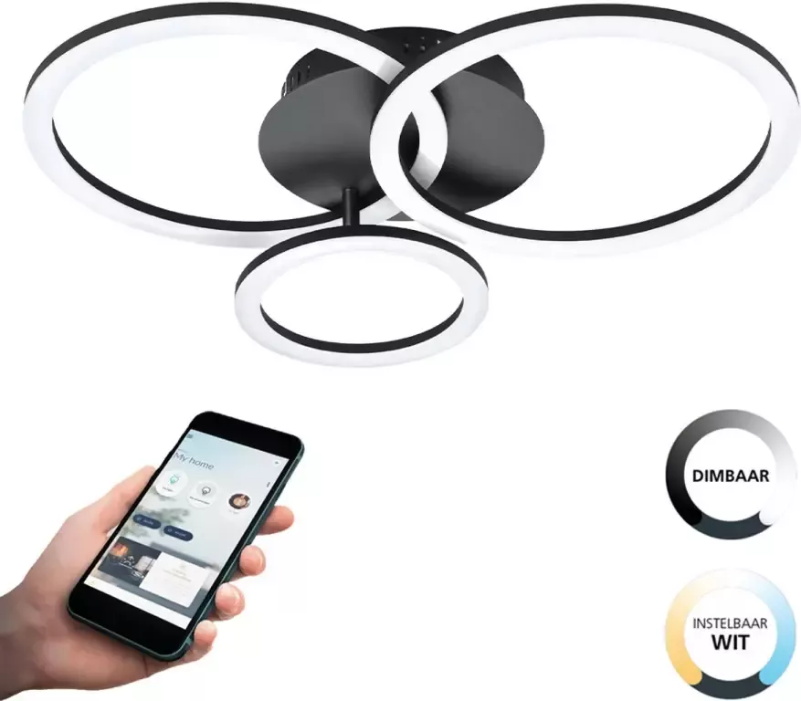 EGLO Plafondlamp PARRAPOS-Z Deckenlampe schwarz TuneableWhite ZigBee 3.0 Disco-Modus Plafondlamp in zwart van staal 33W warmwit koudwit (1 stuk)