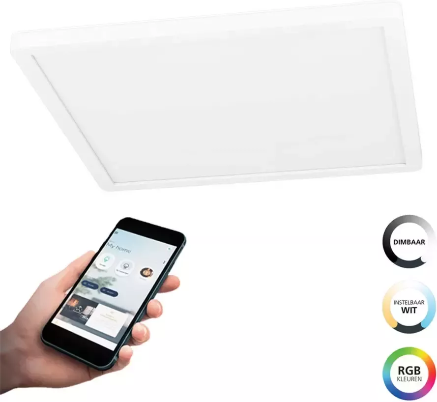 EGLO  connect.z Rovito-Z Smart Plafondlamp - 29 5 cm - Wit - Instelbaar RGB & wit licht - Dimbaar - Zigbee