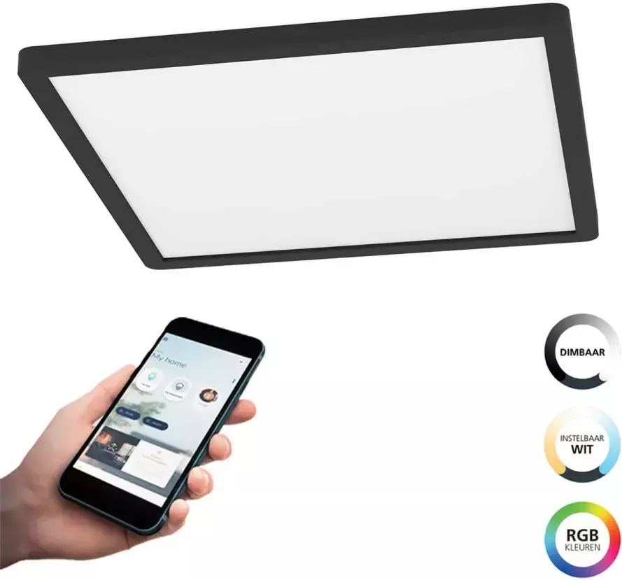 EGLO  connect.z Rovito-Z Smart Plafondlamp - 29 5 cm - Zwart Wit - Instelbaar RGB & wit licht - Dimbaar - Zigbee