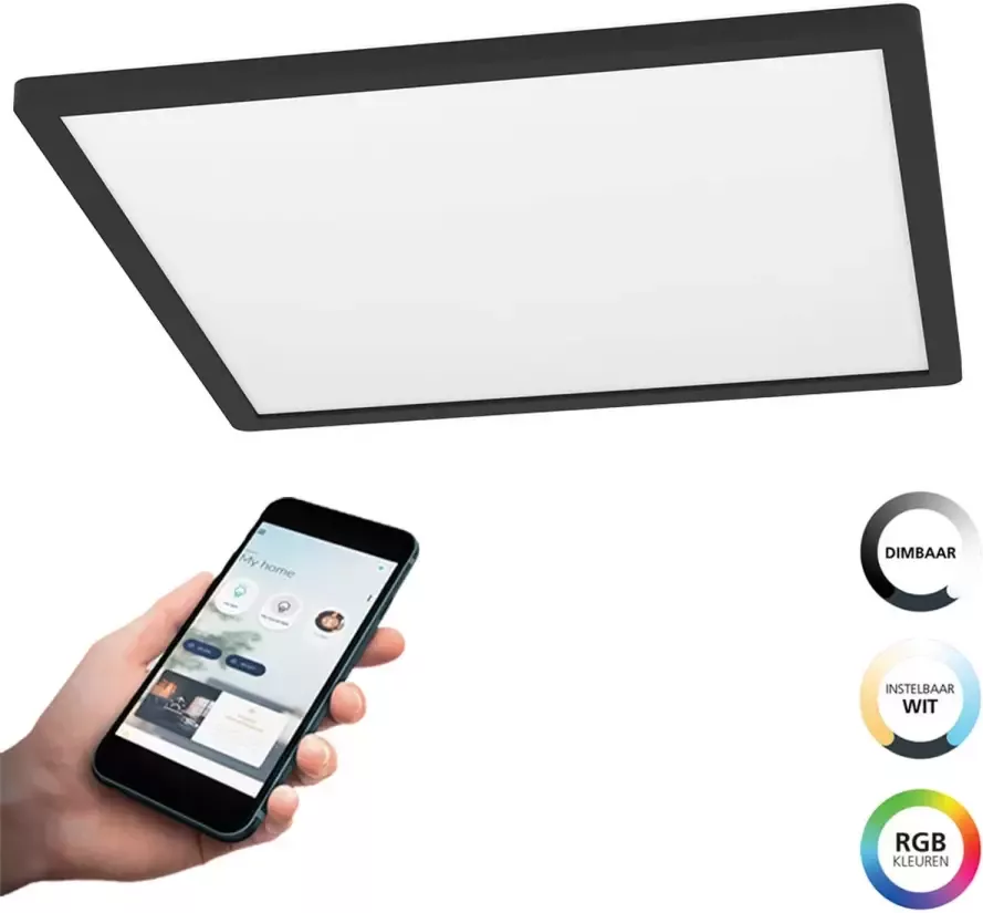 EGLO  connect.z Rovito-Z Smart Plafondlamp - 42 cm - Zwart Wit - Instelbaar RGB & wit licht - Dimbaar - Zigbee