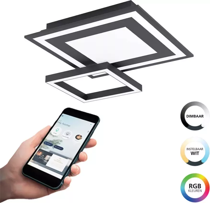 EGLO  connect.z Savatarila-Z Smart Plafondlamp - 45 cm - Zwart Wit - Instelbaar RGB & wit licht - Dimbaar - Zigbee