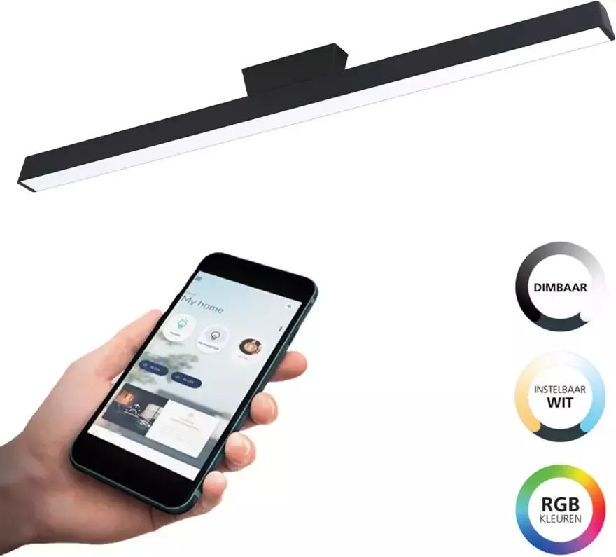 EGLO  connect.z Simolaris-Z Smart Plafondlamp - 122 cm - Zwart Wit - Instelbaar RGB & wit licht - Dimbaar - Zigbee