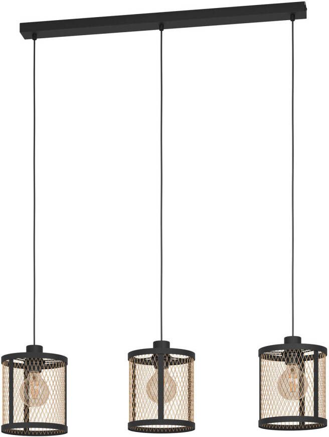 EGLO  Dellow hanglamp - E27 - 3 lichts - 88 cm - Zwart Geelkoper