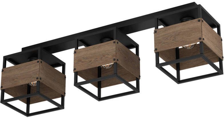 EGLO Evesham Plafondlamp E27 87 5 cm Zwart Bruin Staal Hout