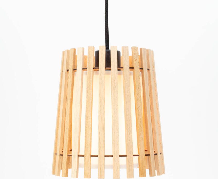 EGLO Hanglamp FATTORIA Hanglamp hout textiel in wit metaal in zwart E27 Ø 20 cm (1 stuk)