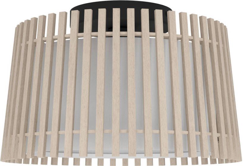 EGLO Plafondlamp FATTORIA Plafondlamp hout textiel in wit lamp plafond E27 fitting Ø 38 cm (1 stuk)
