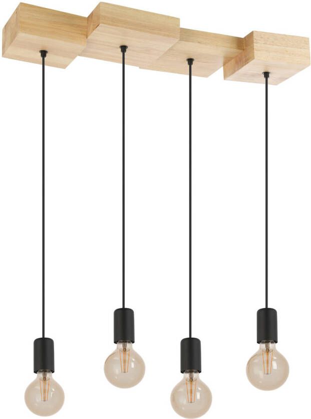 EGLO Hanglamp HALKIN Hanglamp hout in natuur en metaal in zwart FSC100HB E27 (1 stuk)