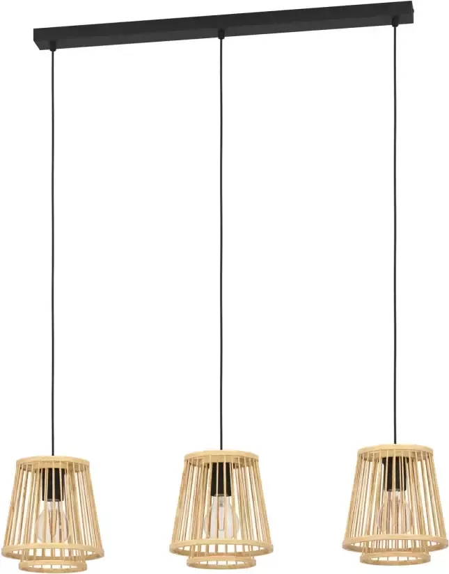 EGLO Hanglamp HYKEHAM Houten eettafellamp bamboe in natuur hanglamp met E27 fitting (1 stuk)