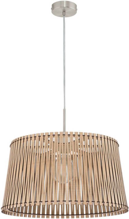 EGLO Hanglamp SENDERO Pendellampe Stahl und Holz E27 IP20 Wohnzimmerlampe Lampe Hanglamp staal in nikkel-mat hout in esdoorn natuur E27 Ø 45 cm (1 stuk)