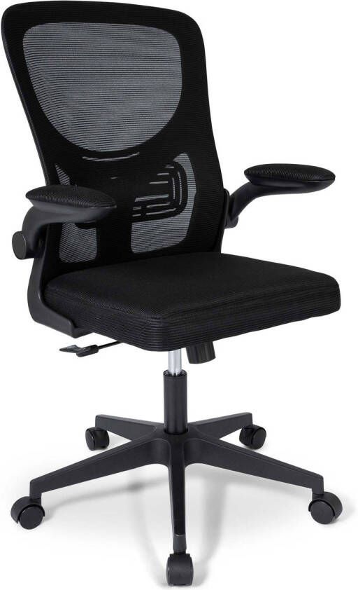 Ergodu Ergonomische Bureaustoel met Opklapbare Armleuningen Kantelfunctie Kantoorstoel met draaiwieltjes Office Chair In Hoogte Verstelbaar Zwart