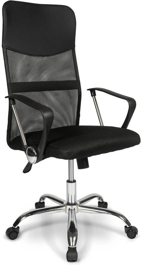 Ergodu Bureaustoel met Armleuningen Verstelbare Kantoorstoel met Draaiwieltjes Office Chair In Hoogte Verstelbaar Zwart