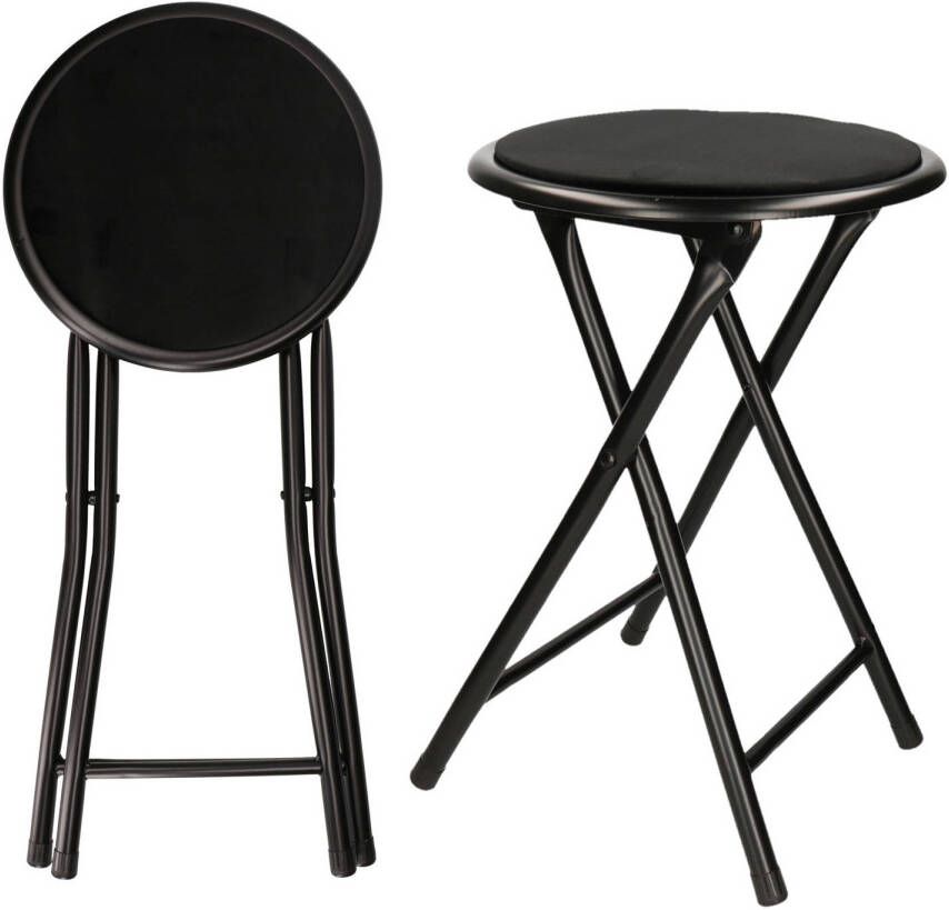 Excellent Houseware Set van 2x bijzet krukje stoel Opvouwbaar zwart D30 x H45 cm Krukjes - Foto 1