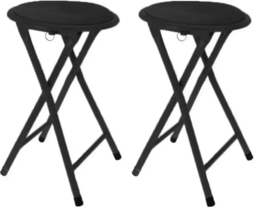 Excellent Houseware Set van 2x bijzet krukje stoel Opvouwbaar zwart D30 x H45 cm Krukjes - Foto 2