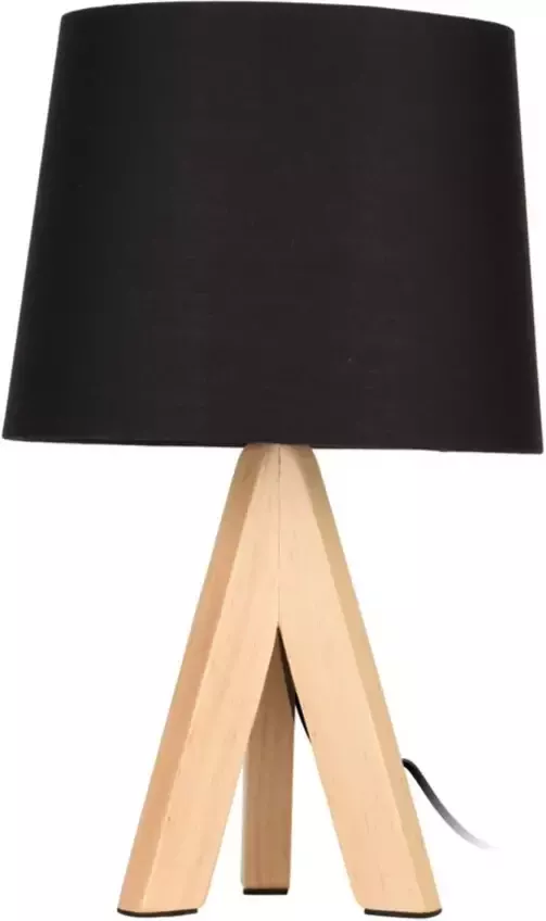 Excellent Houseware Tafellamp schemerlampje zwarte kap en houten poten 29 cm Tafellampen