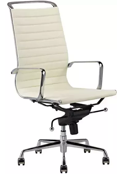 Feel Furniture Luxe design bureaustoel van 100% rundleer Hoge rugleuning Crème