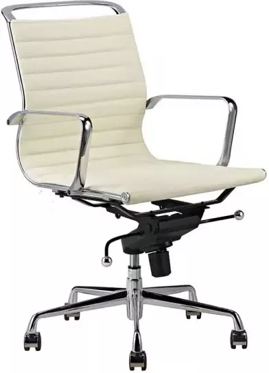 Feel Furniture Luxe design bureaustoel van 100% rundleer Lage rugleuning Creme - Foto 1