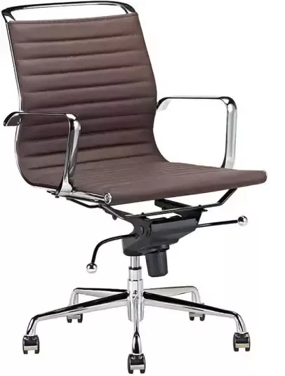 Feel Furniture Luxe design bureaustoel van 100% rundleer Lage rugleuning Donker bruin - Foto 1