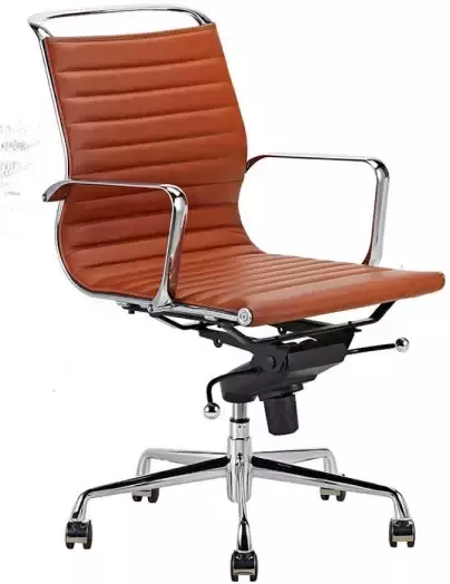 Feel Furniture Luxe design bureaustoel van 100% rundleer Lage rugleuning Licht bruin