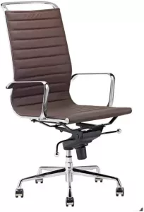 Feel Furniture Luxe Design Bureaustoel Van 100% Rundleer Hoge Rugleuning Donkerbruin