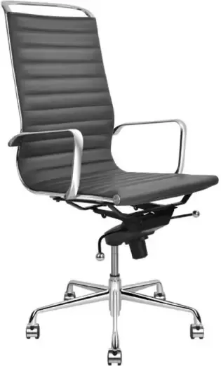 Feel Furniture Luxe Design Bureaustoel Van 100% Rundleer Hoge Rugleuning Donkergrijs