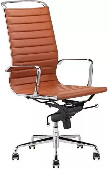 Feel Furniture Luxe design bureaustoel van 100% rundleer Hoge rugleuning Lichtbruin