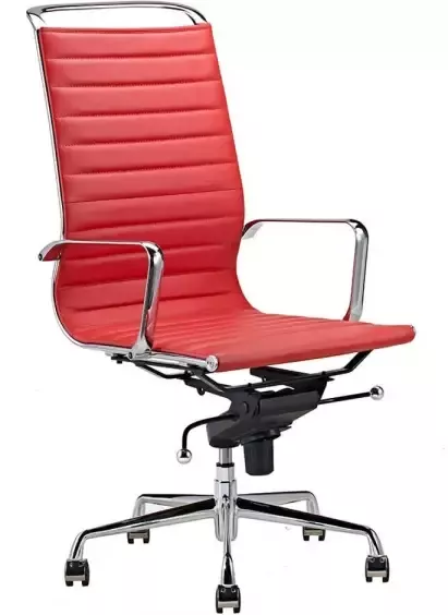 Feel Furniture Luxe Design Bureaustoel Van 100% Rundleer Hoge Rugleuning Rood