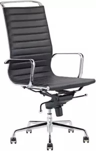Feel Furniture Luxe design bureaustoel van 100% rundleer Hoge rugleuning Zwart