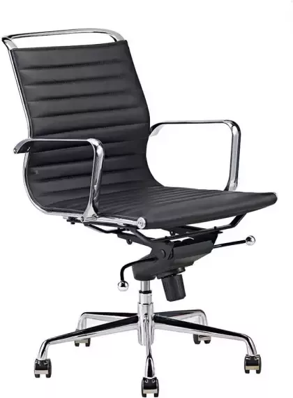Feel Furniture Luxe design bureaustoel van 100% rundleer lage rugleuning Zwart