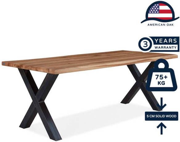 Feelhome Feel Home 160x90 Eettafel Massief Boomstamblad Eiken 5 cm dik X Frame