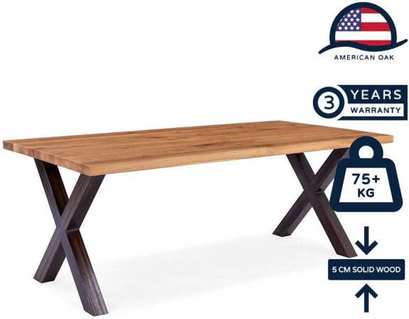 Feelhome Feel Home 160x90 Eettafel Massief Glad Boomstamblad Eiken 5 cm dik X Frame