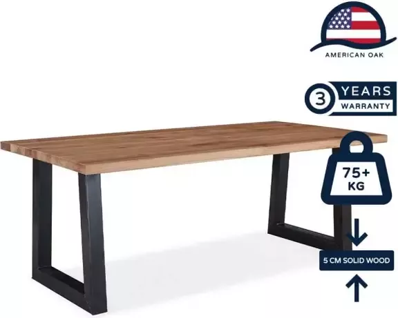 Feelhome Feel Home 160x90 Eettafel Massief Glad Boomstamblad Eiken 5 cm dik U Frame