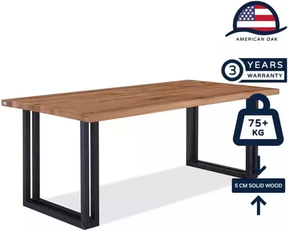 Feelhome Feel Home 160x90 Eettafel Massief Glad Boomstamblad Eiken 5 cm dik Twin U Frame