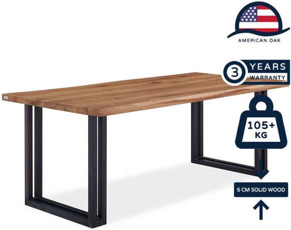 Feelhome Feel Home 220x100 Eettafel Massief Boomstamblad Eiken 5 cm dik -Twin U Frame