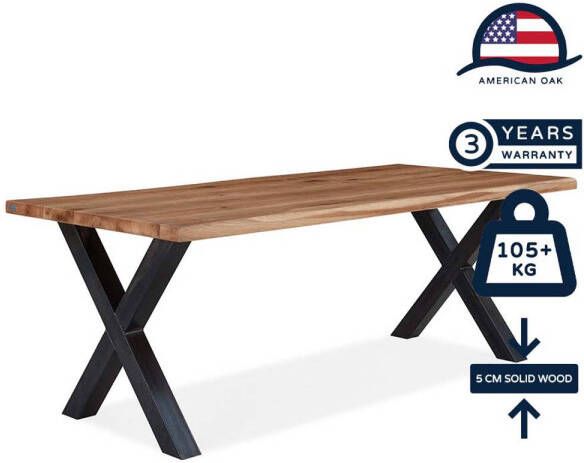 Feelhome Feel Home 220x100 Eettafel Massief Boomstamblad Eiken 5 cm dik X Frame