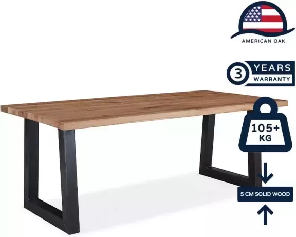 Feelhome Feel Home 220x100 Eettafel Massief Glad Boomstamblad Eiken 5 cm dik U Frame