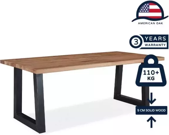 Feelhome Feel Home 240x100 Eettafel Massief Glad Boomstamblad Eiken 5 cm dik U Frame